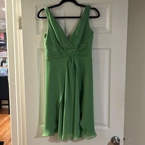 David’s Bridal green a-line, v-neck dress